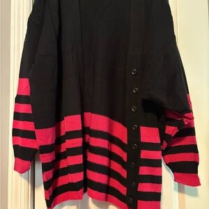 Black and Pink Striped Women's Cardigan